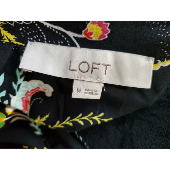 Loft Women's Black Floral 100% Polyester Round Neck Long Sleeve Blouse Size M - Picture 8 of 10